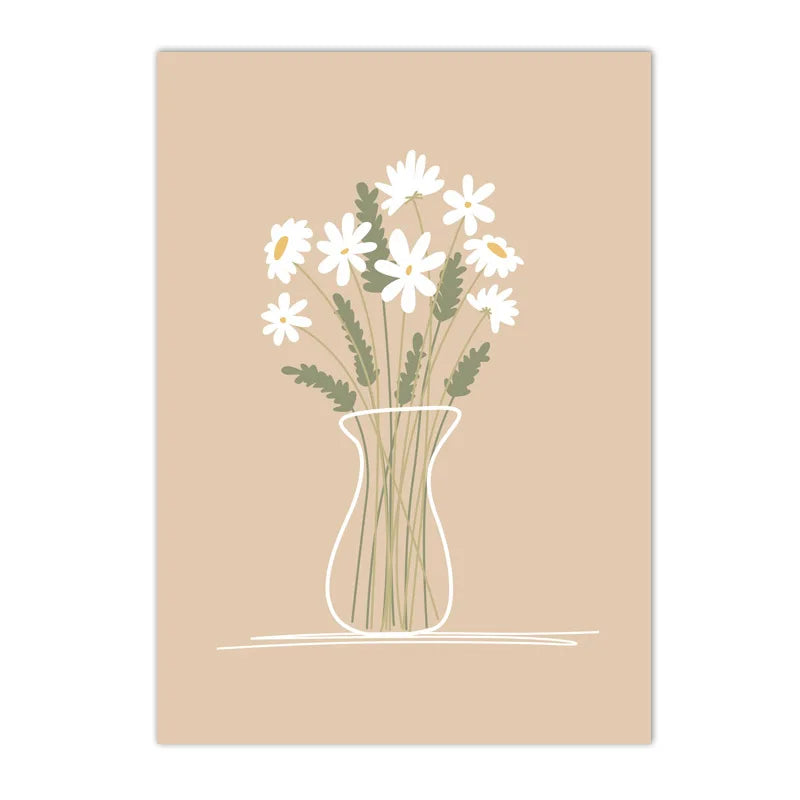minimalist line drawing of a daisy botanical canvas