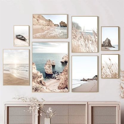 coastal beach with reef and gentle sea waves Nordic canvas wall art