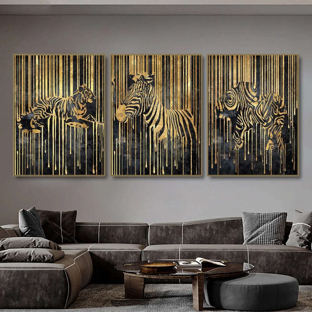 Abstract Gold Line Animals Canvas