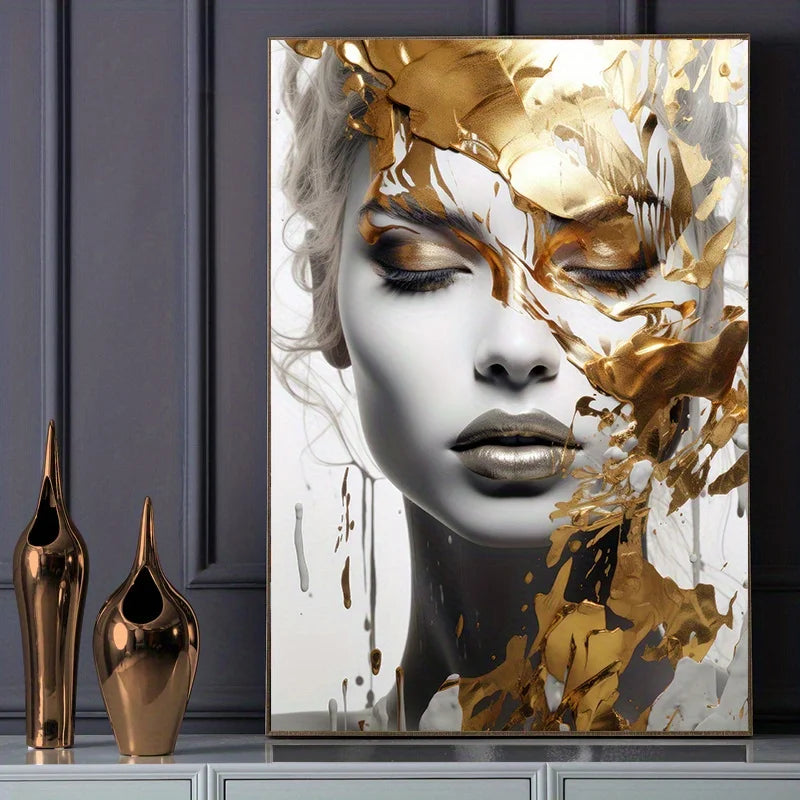 modern abstract portrait of a woman’s face unframed canvas