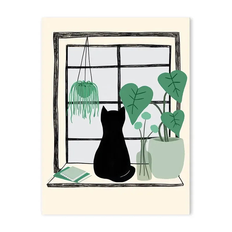 Colourful Black Cat Scenery Abstract Canvas