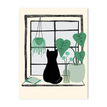 Colourful Black Cat Scenery Abstract Canvas