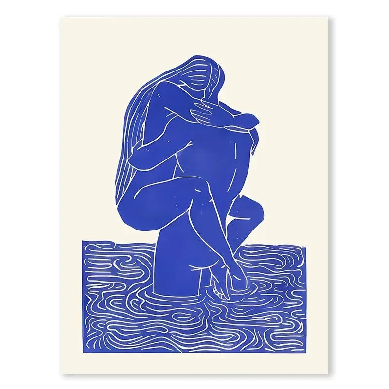 Nordic Abstract Blue Silhouette Canvas