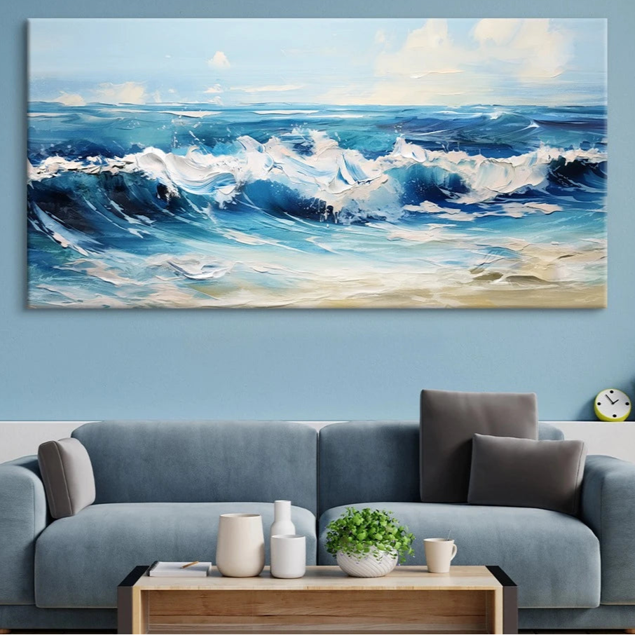 Scandinavian Blue Ocean Abstract Canvas - Set Of 3