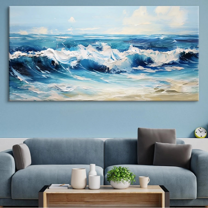 Scandinavian Blue Ocean Abstract Canvas - Set Of 3