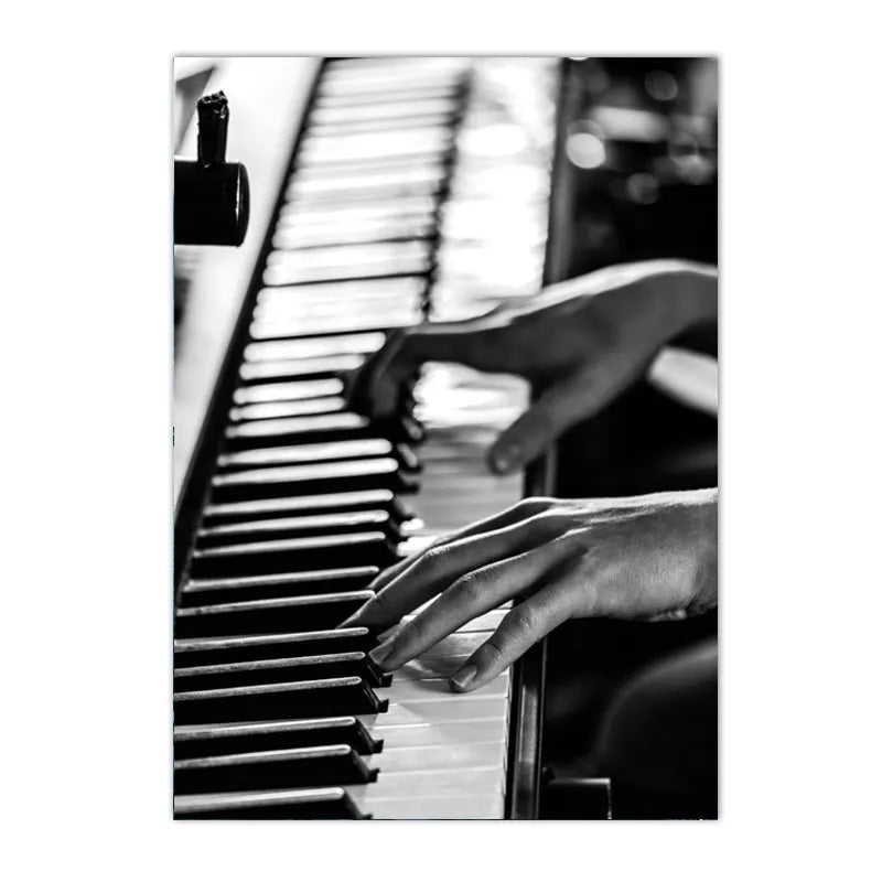 black and white new york themed still life canvas with guitar and camera