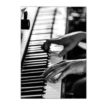 black and white new york themed still life canvas with guitar and camera