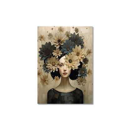 nordic scandinavian portrait woman with glasses flowers and birds canvas