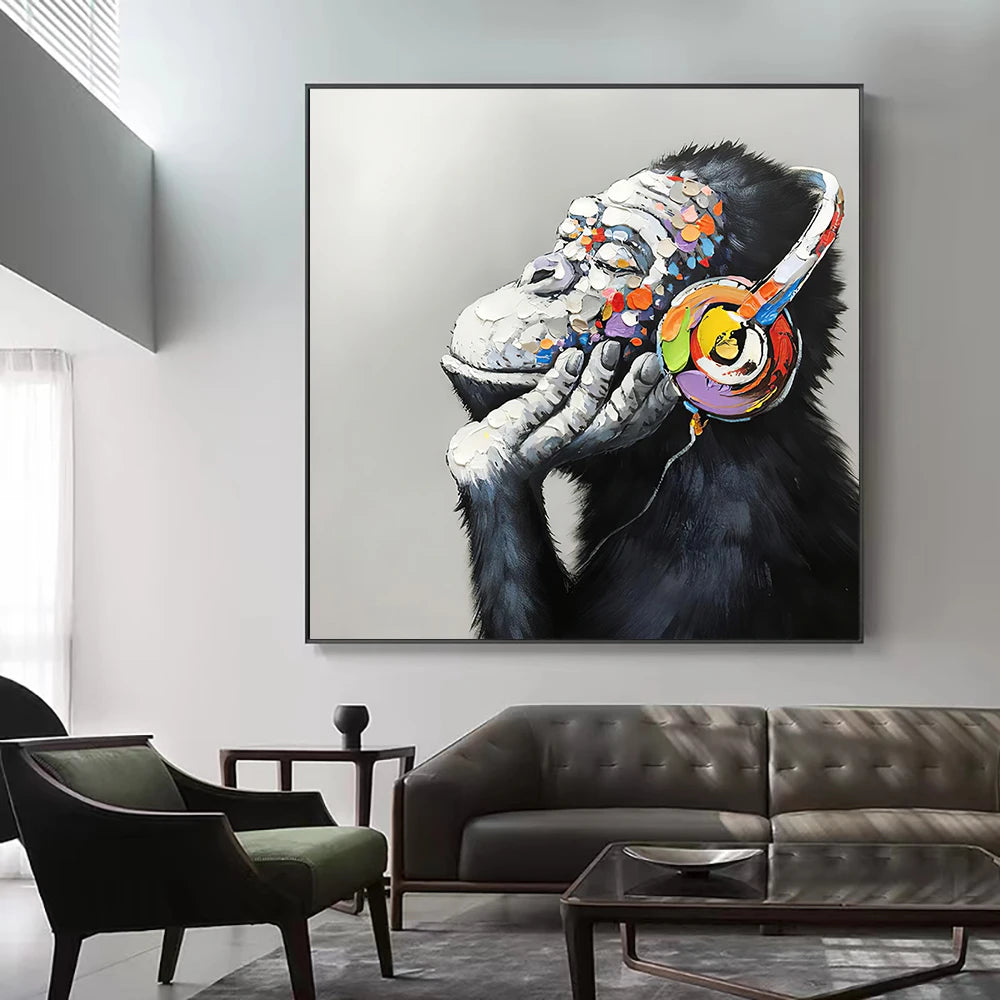 Orangutan with colorful headphones pop canvas wall art