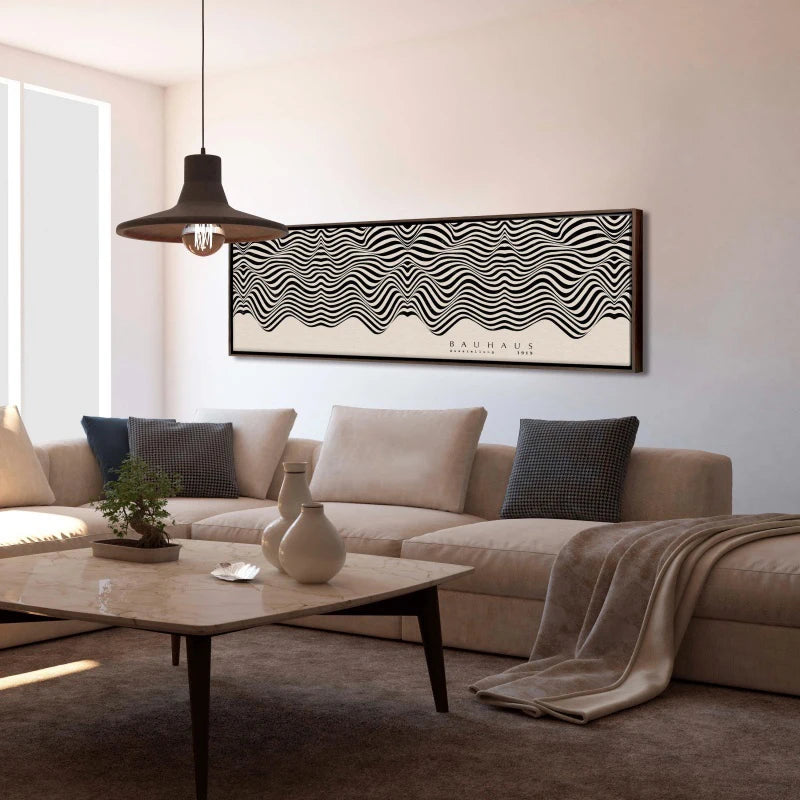 large frameless minimalist black beige bauhaus line canvas