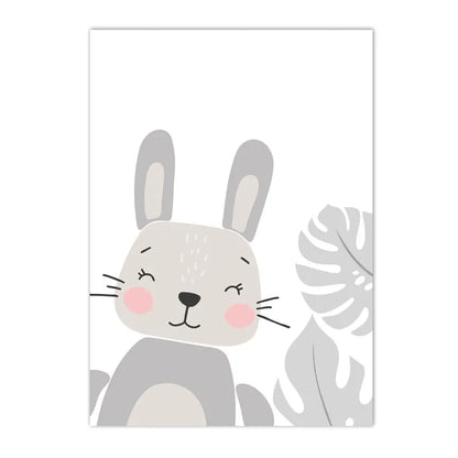 kids canvas with fox bear rabbit hippo and giraffe animal friends