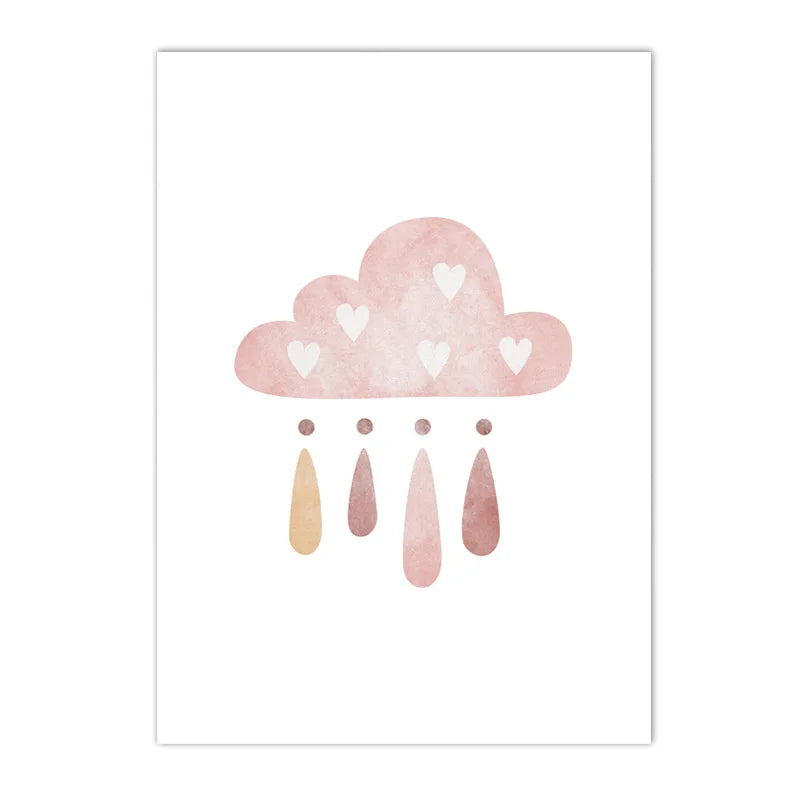 sun cloud heart rainbow boho Nordic kids canvas wall art