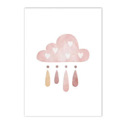 sun cloud heart rainbow boho Nordic kids canvas wall art