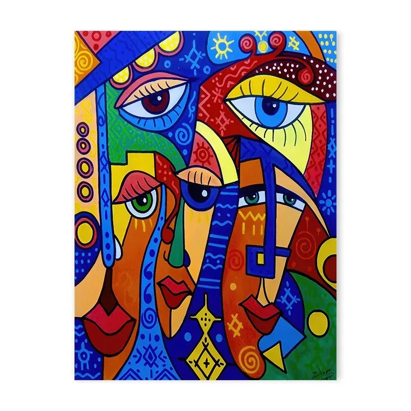 Geometric colour-block human face abstract canvas wall art
