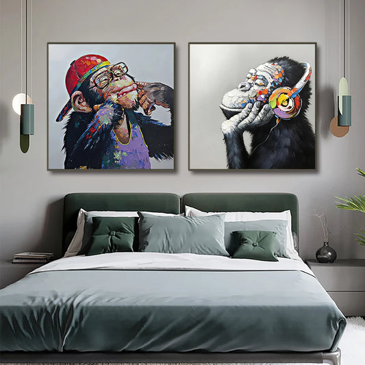 Orangutan with colorful headphones pop canvas wall art