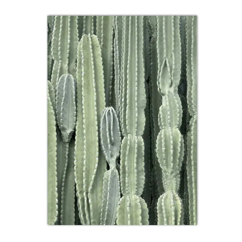 botanical canvas with succulents cactus and green leaves
