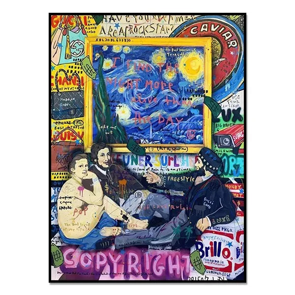 Graffiti Mona Lisa Starry Night Canvas Print