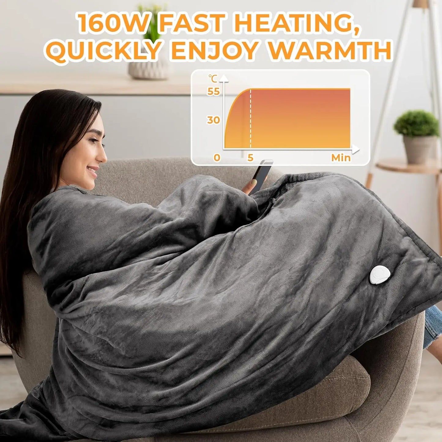 Electric Flannel Heating Blanket with Timer & Overheat Protection