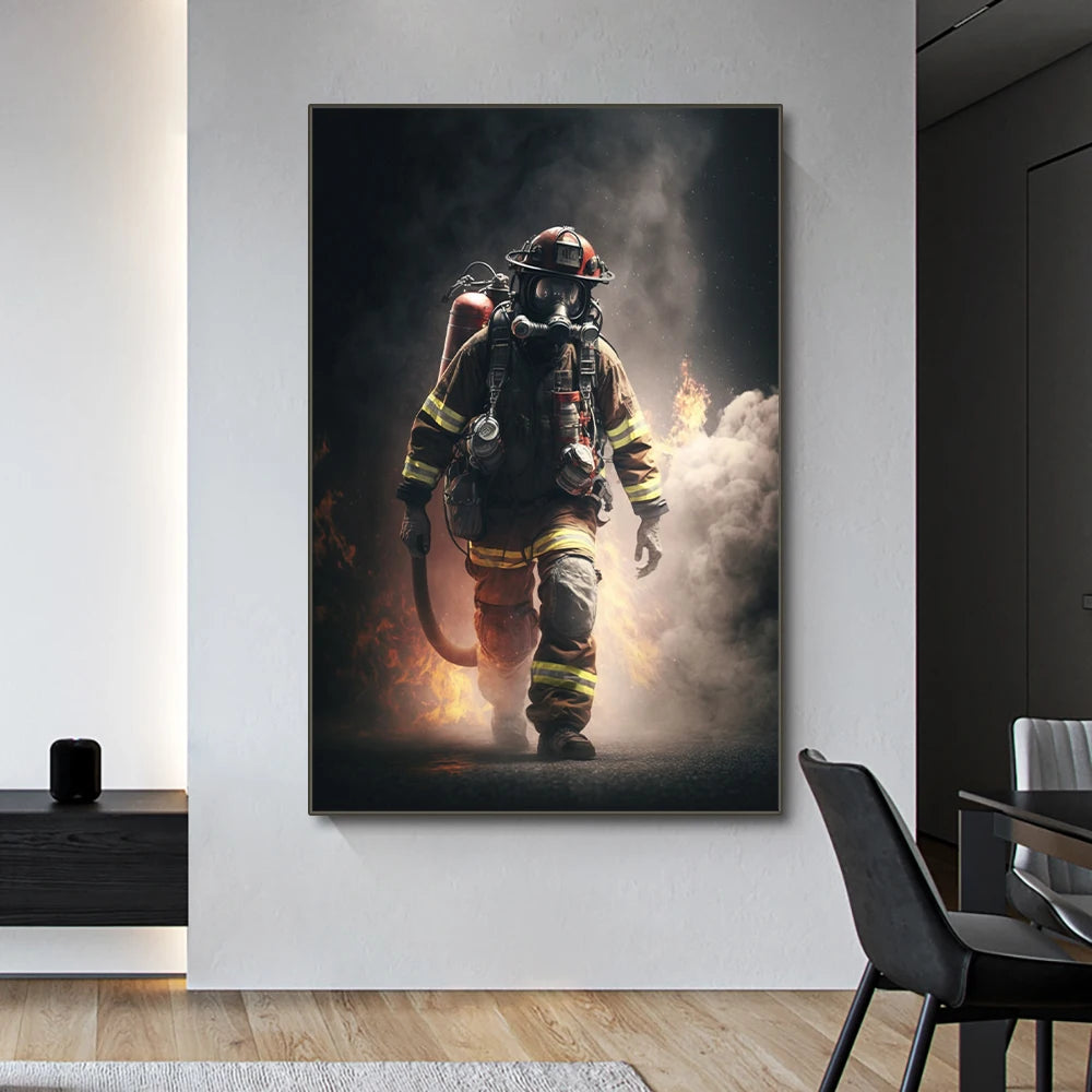 bold firefighter portrait motivational canvas wall art
