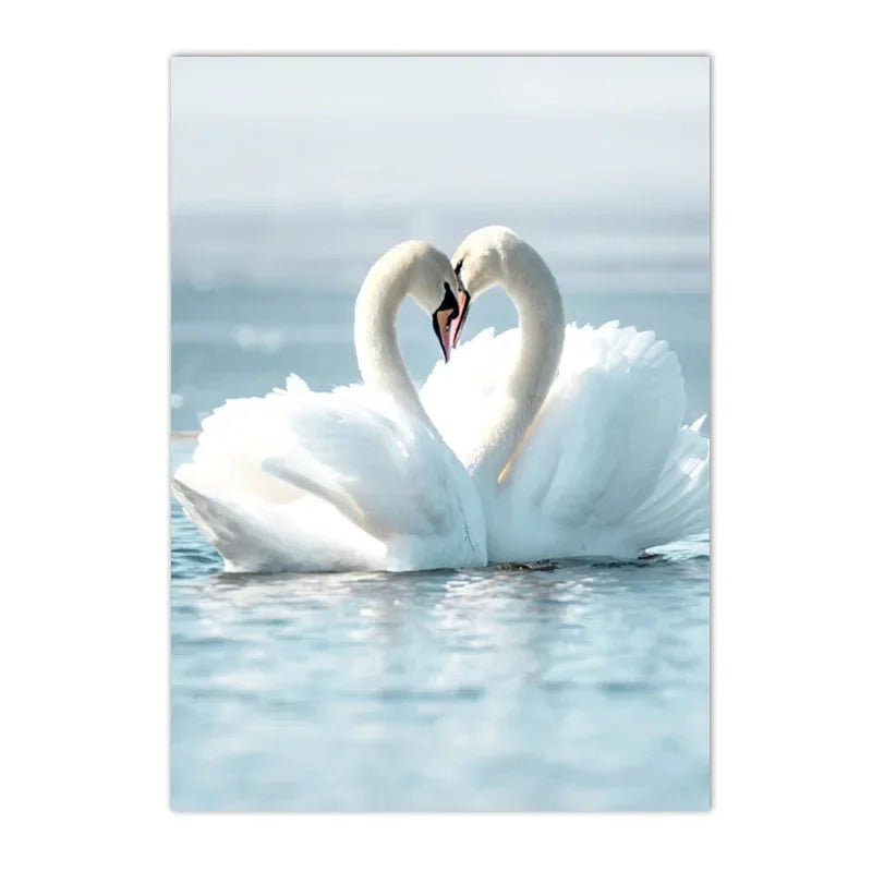 swan with surfboard under coconut tree tropical beach canvas wall art