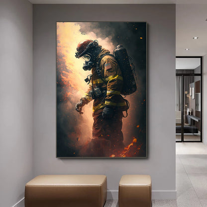 bold firefighter portrait motivational canvas wall art