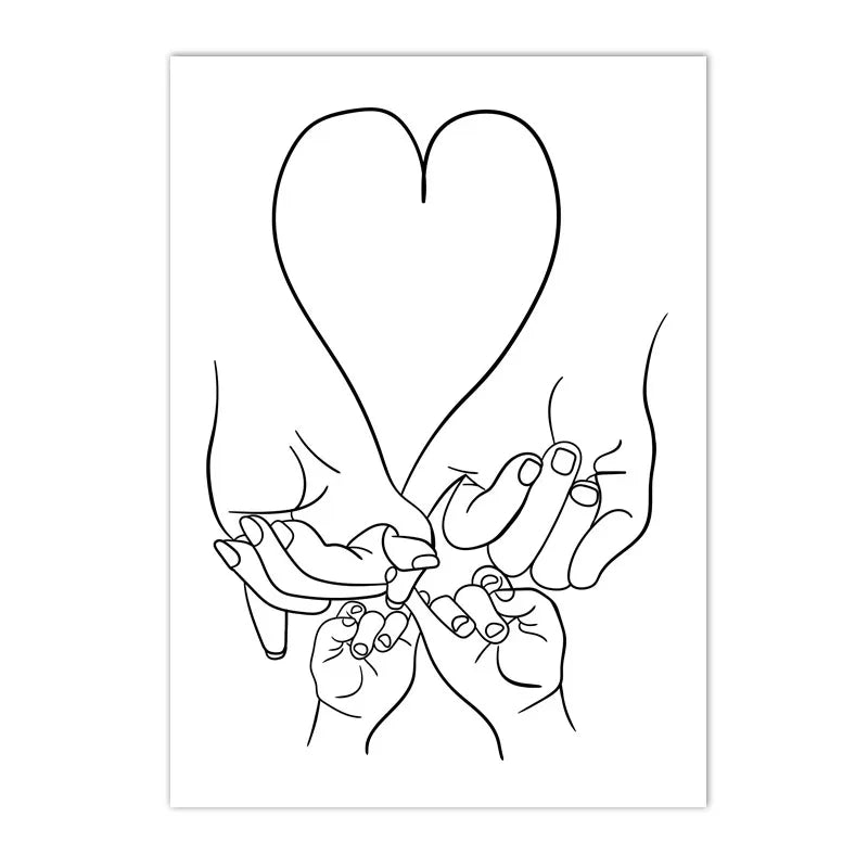 family hands and feet line drawing custom name canvas