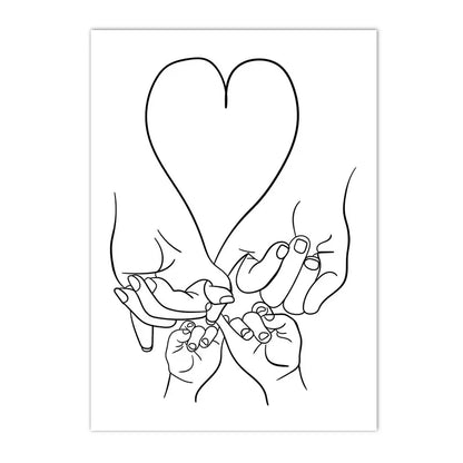 family hands and feet line drawing custom name canvas