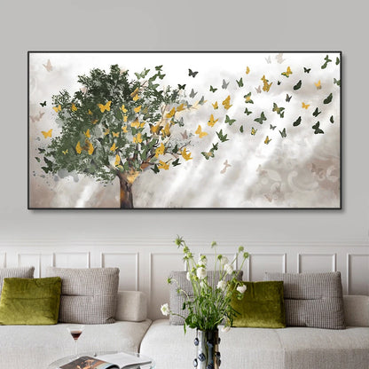 Abstract blue trees with butterfly Nordic canvas wall art