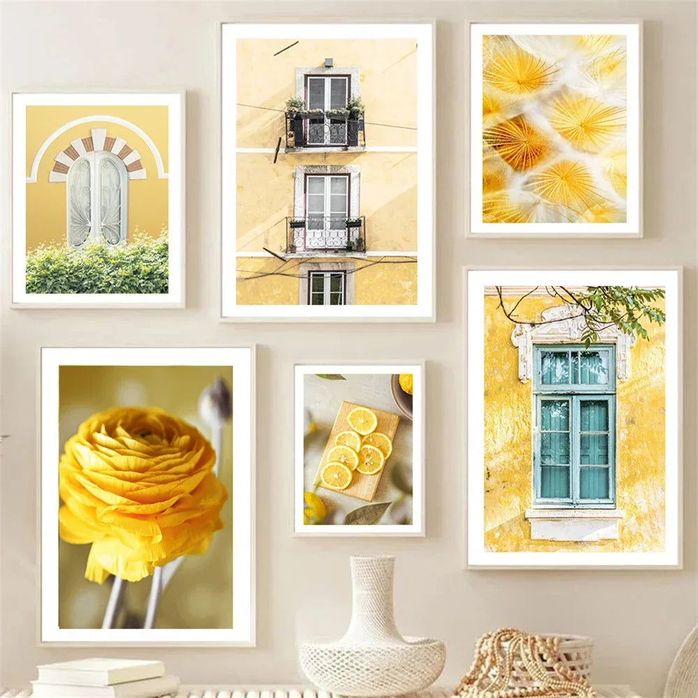 roses with lemons and oranges Nordic floral canvas wall art