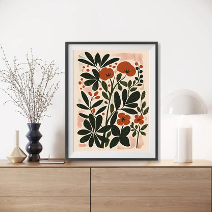 Three-piece boho abstract flower botanical canvas wall art