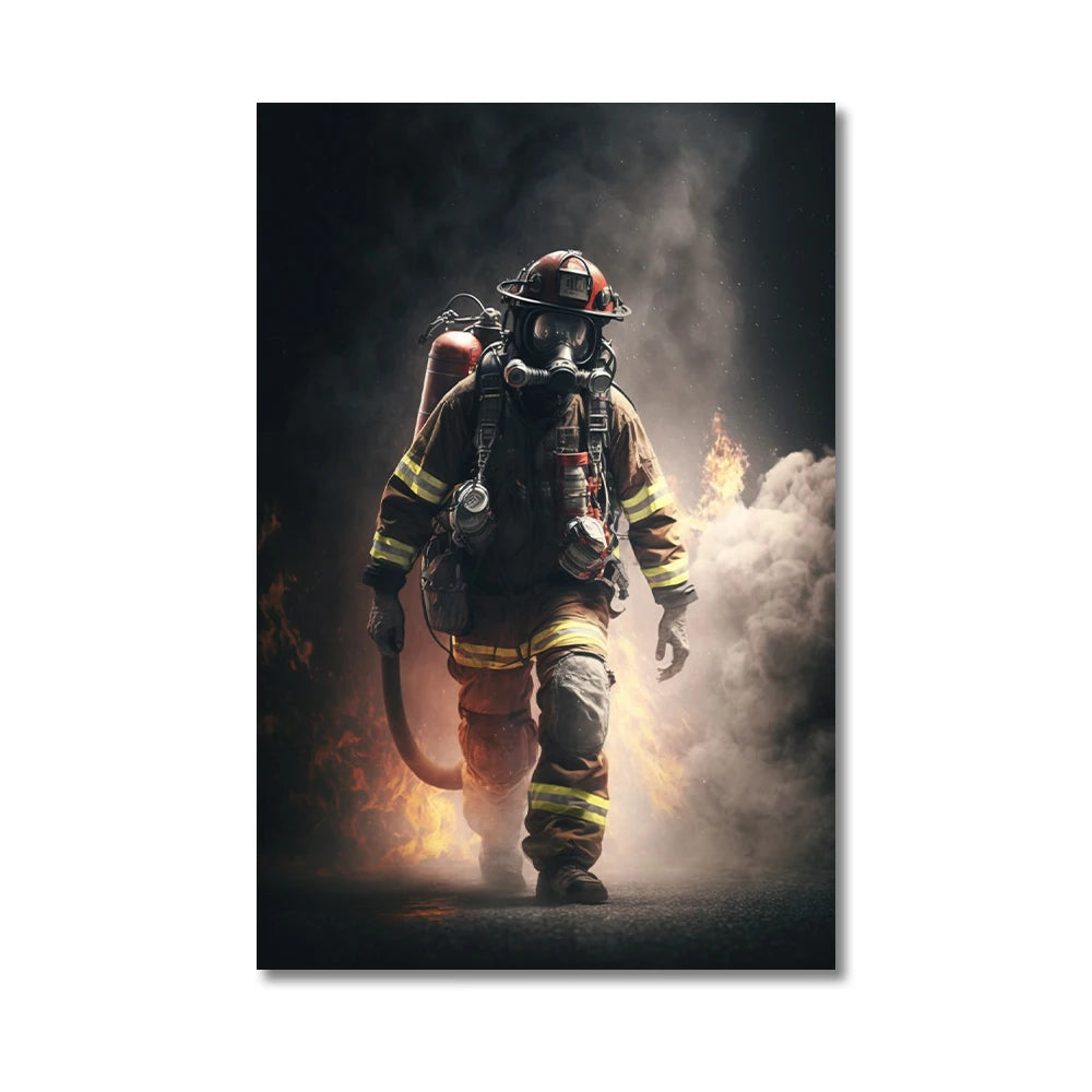 bold firefighter portrait motivational canvas wall art