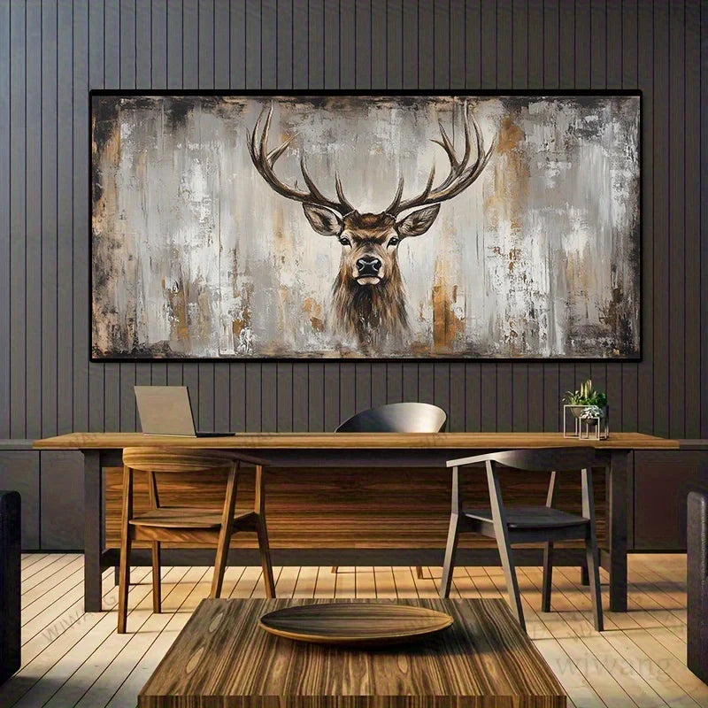 large frameless modern deer earthy tones textured canvas