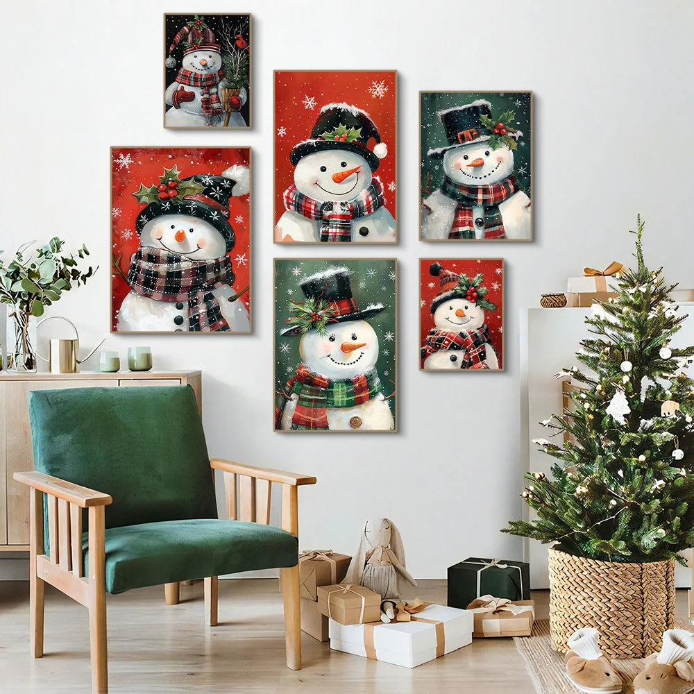 Christmas canvas with polar bear, Santa and snowman