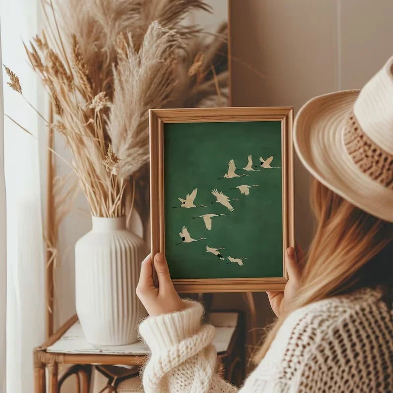 vintage japanese flying crane elegant bird canvas