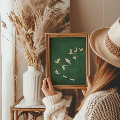 vintage japanese flying crane elegant bird canvas