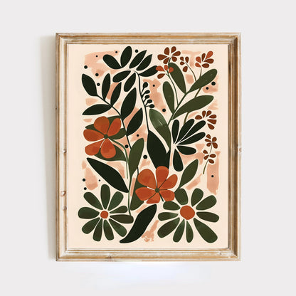 Three-piece boho abstract flower botanical canvas wall art