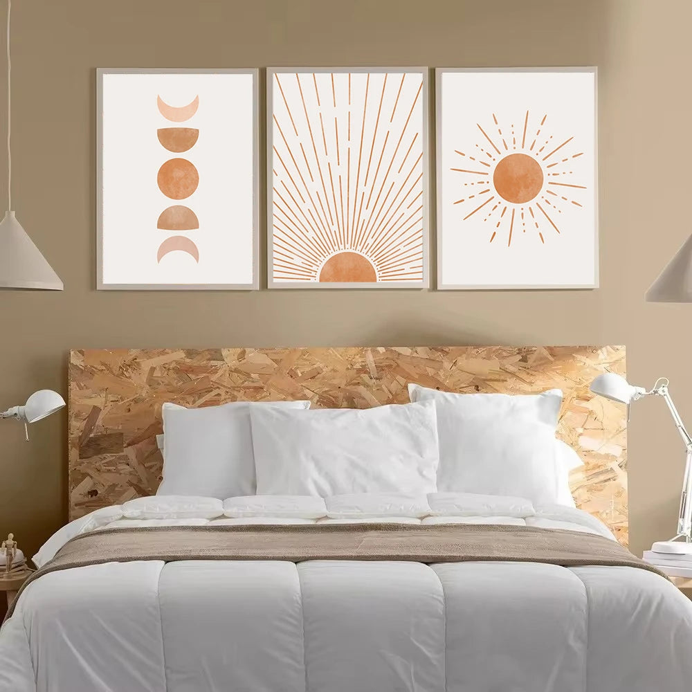 boho mid century abstract sun and moon nordic canvas