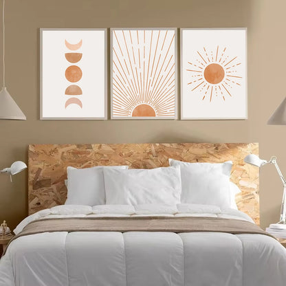 boho mid century abstract sun and moon nordic canvas