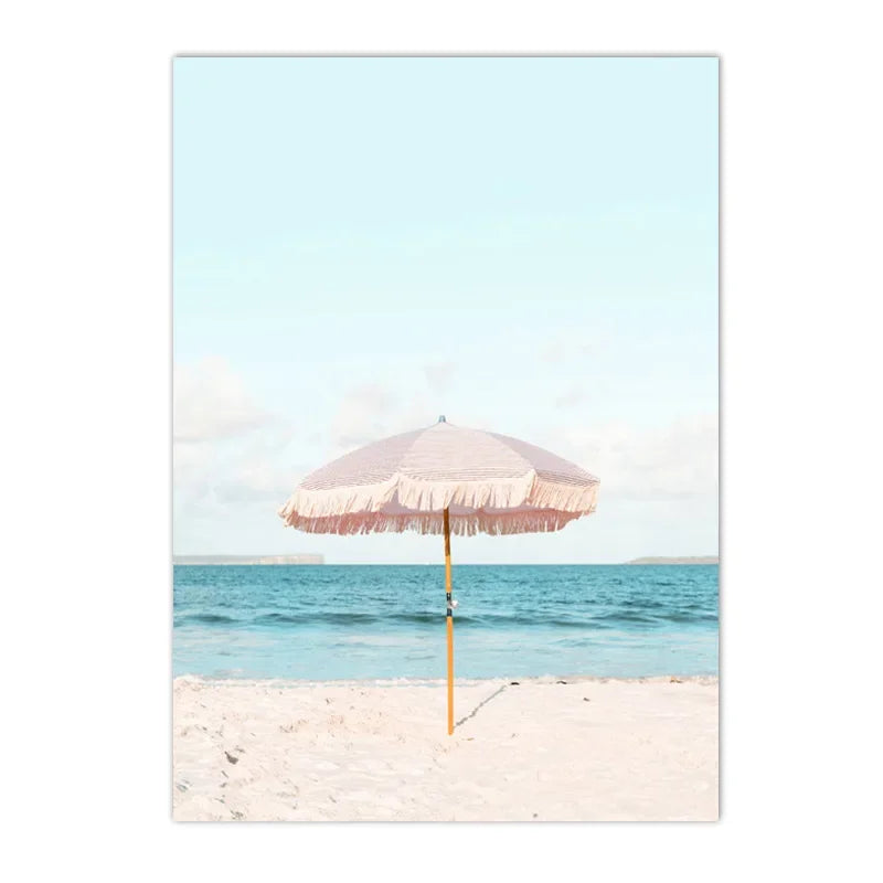 swan with surfboard under coconut tree tropical beach canvas wall art