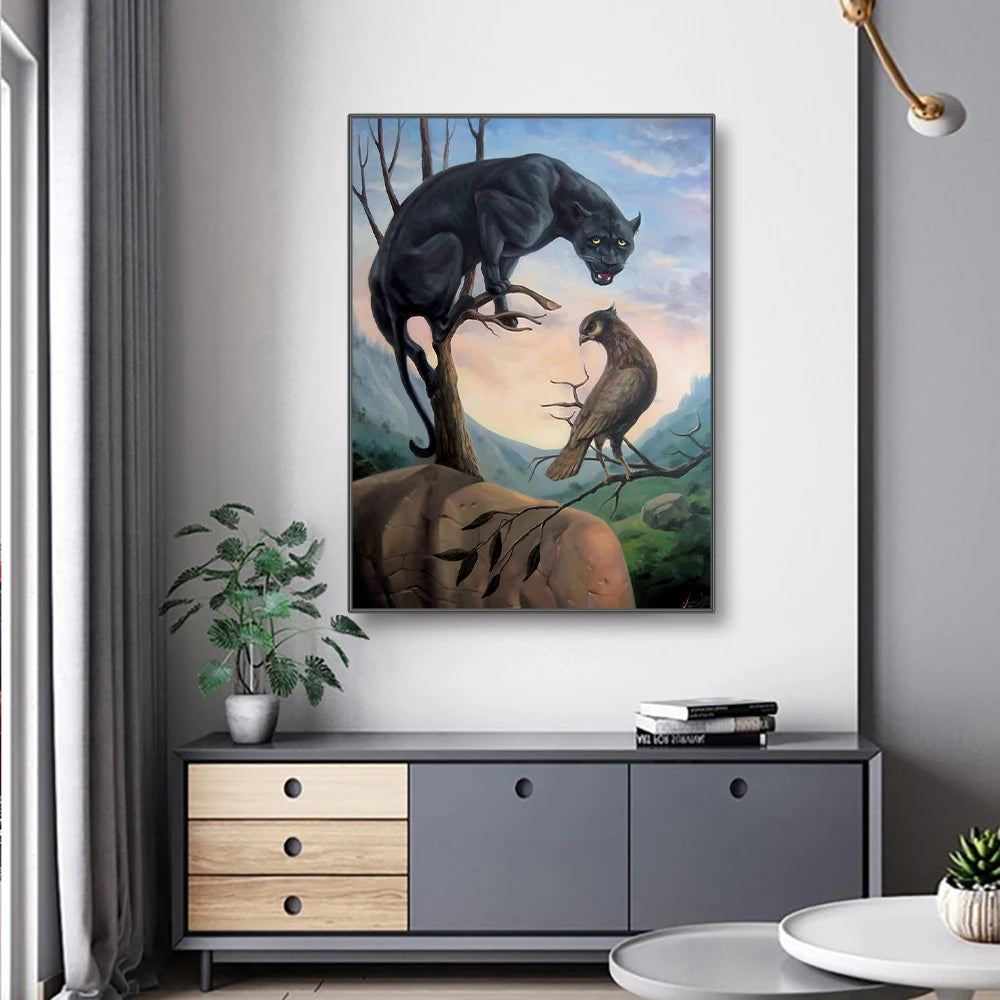 nordic optical illusion animal canvas wall art