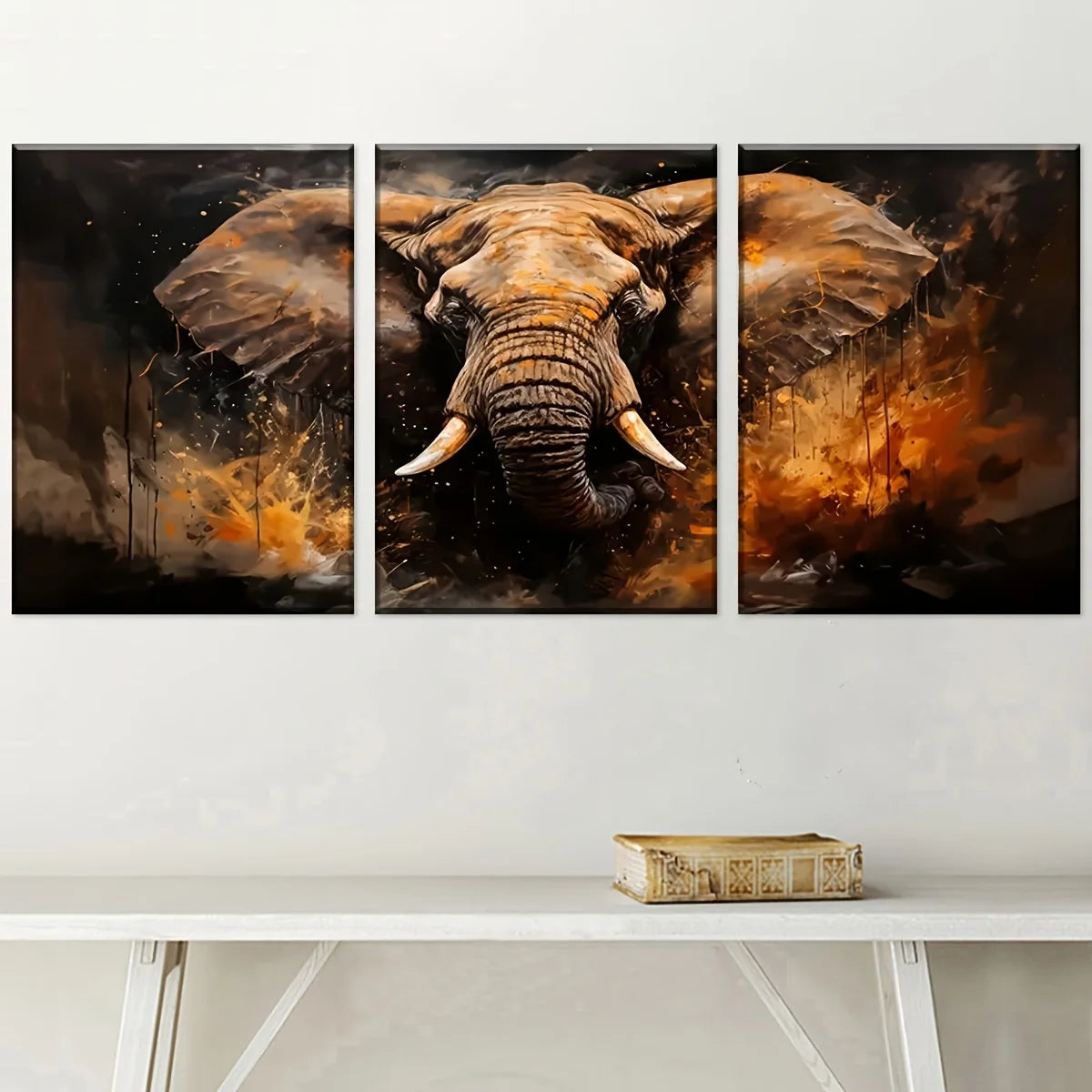 Retro abstract elephant canvas wall art