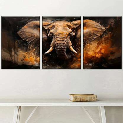 Retro abstract elephant canvas wall art