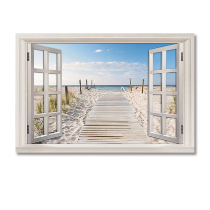 Nordic 3D Window View Beach Canvas