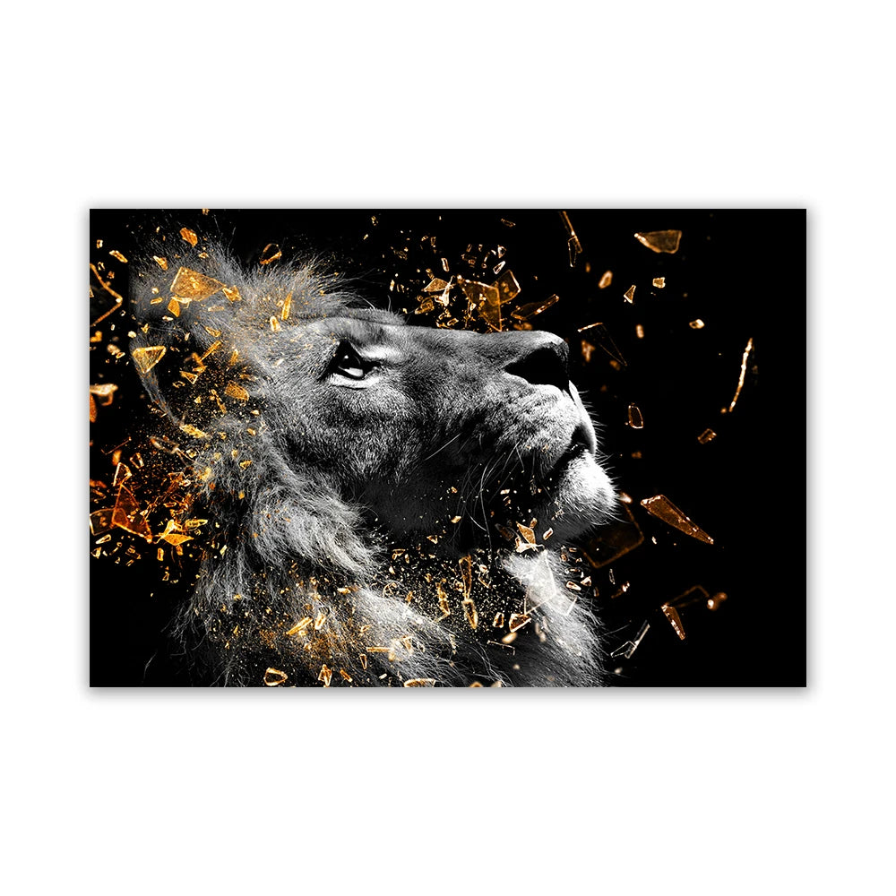 Modern Black Lion & Safari Animals Canvas