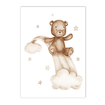 Nordic kids canvas with moon, stars, rabbit and bear