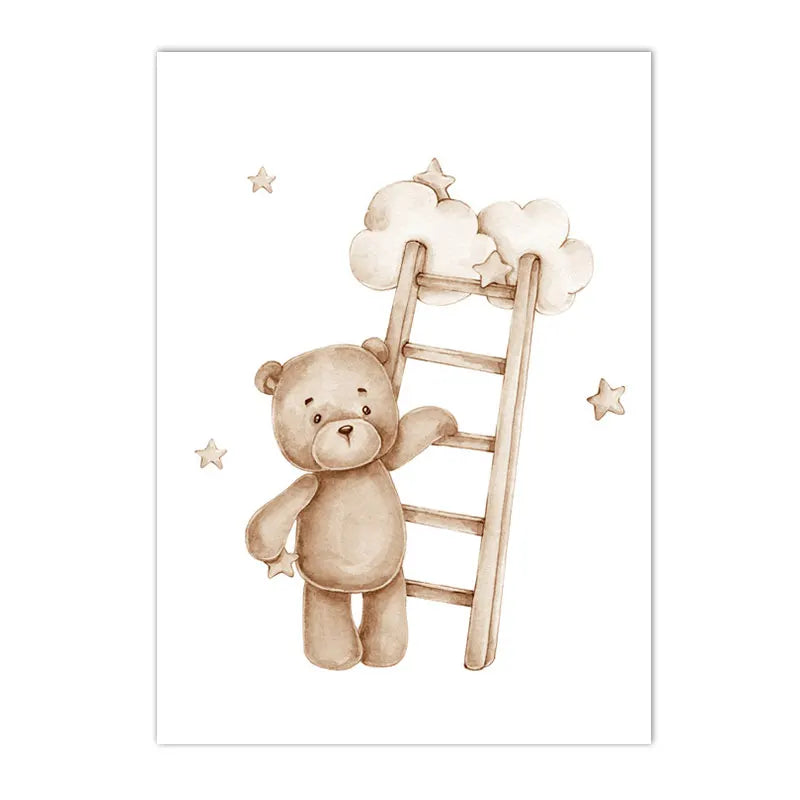 Nordic kids canvas with moon, stars, rabbit and bear