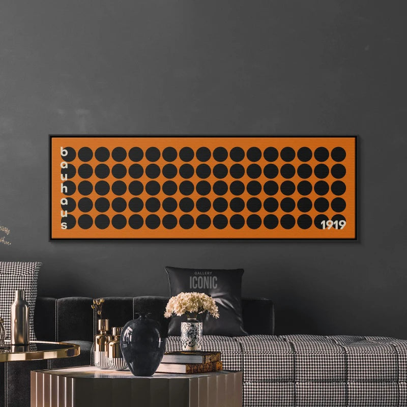 mid century bauhaus black circles panoramic horizontal canvas