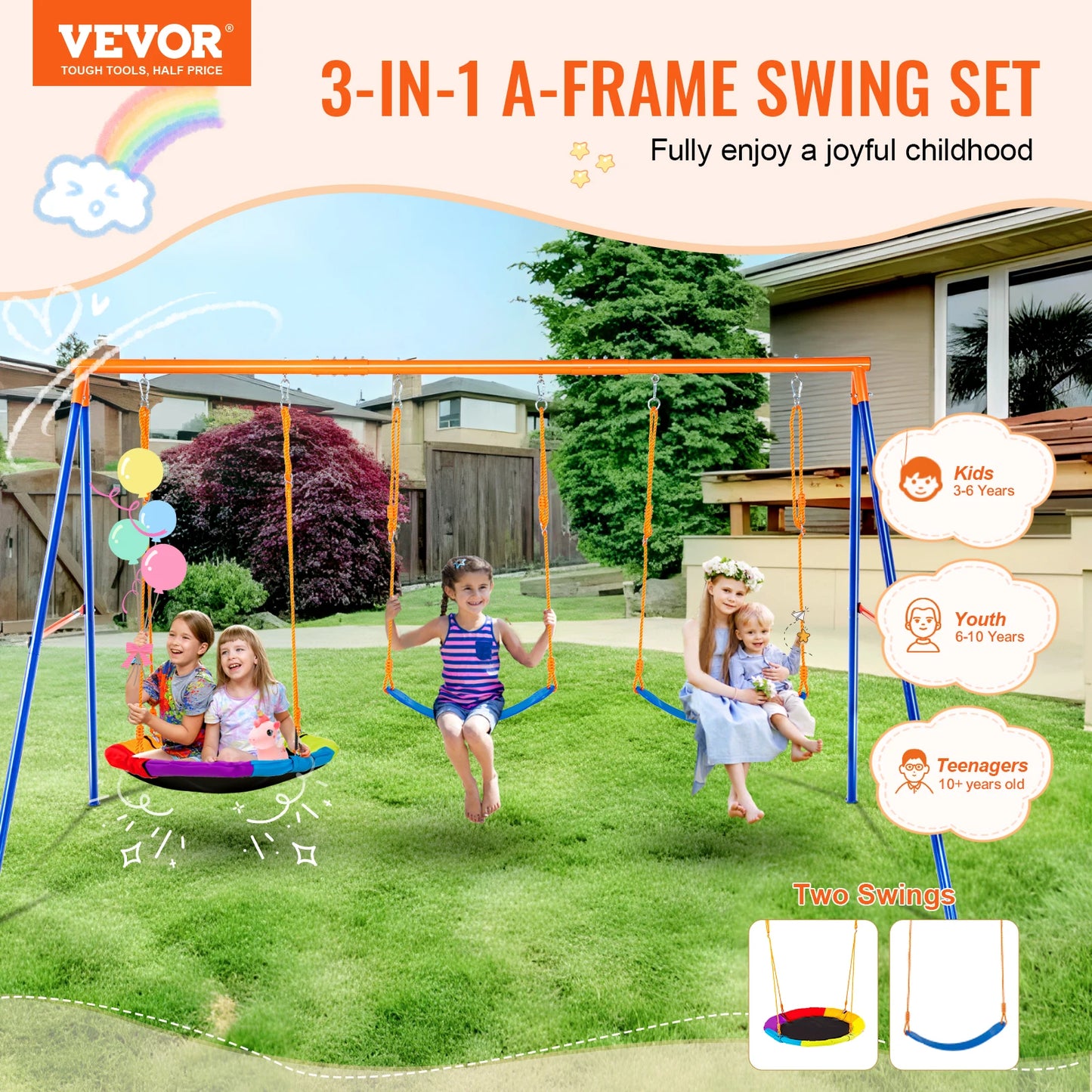 VEVOR Kids Swing Set