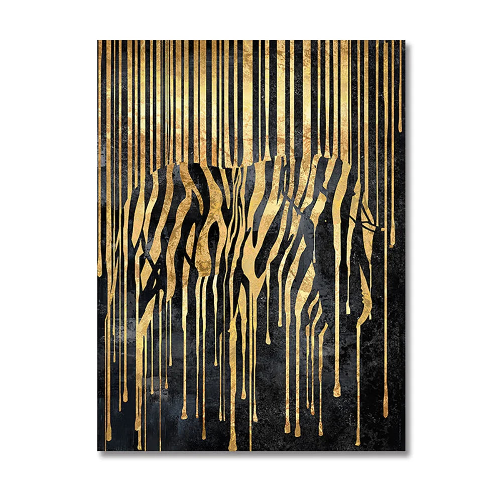 Abstract Gold Line Animals Canvas