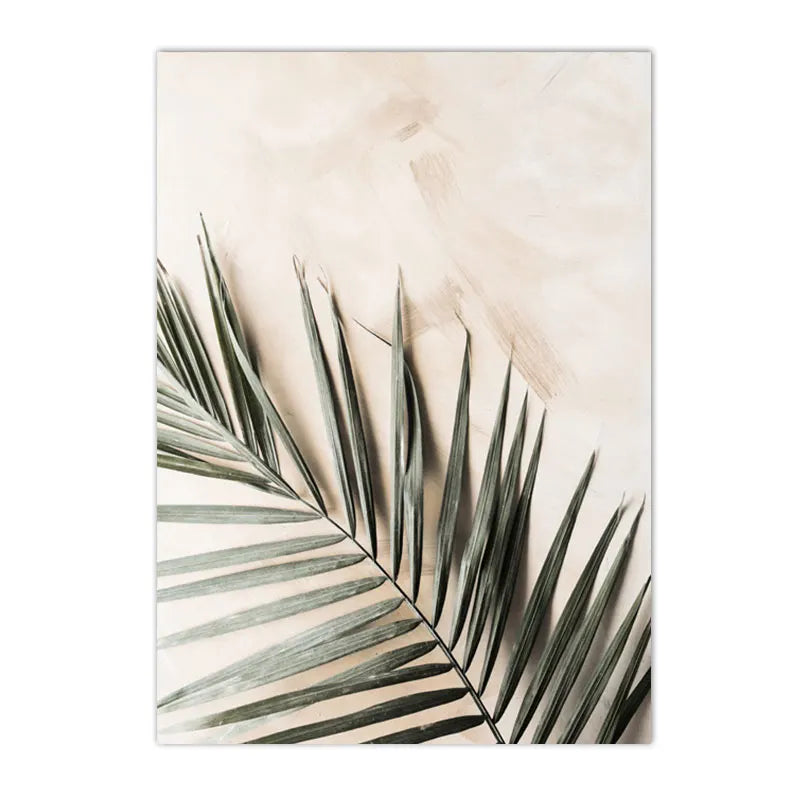 white waves on beach with palm leaves Nordic canvas wall art